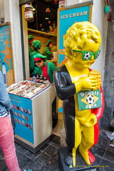 This Manneken-Pis is barracking for Brazil in the FIFA World Cup